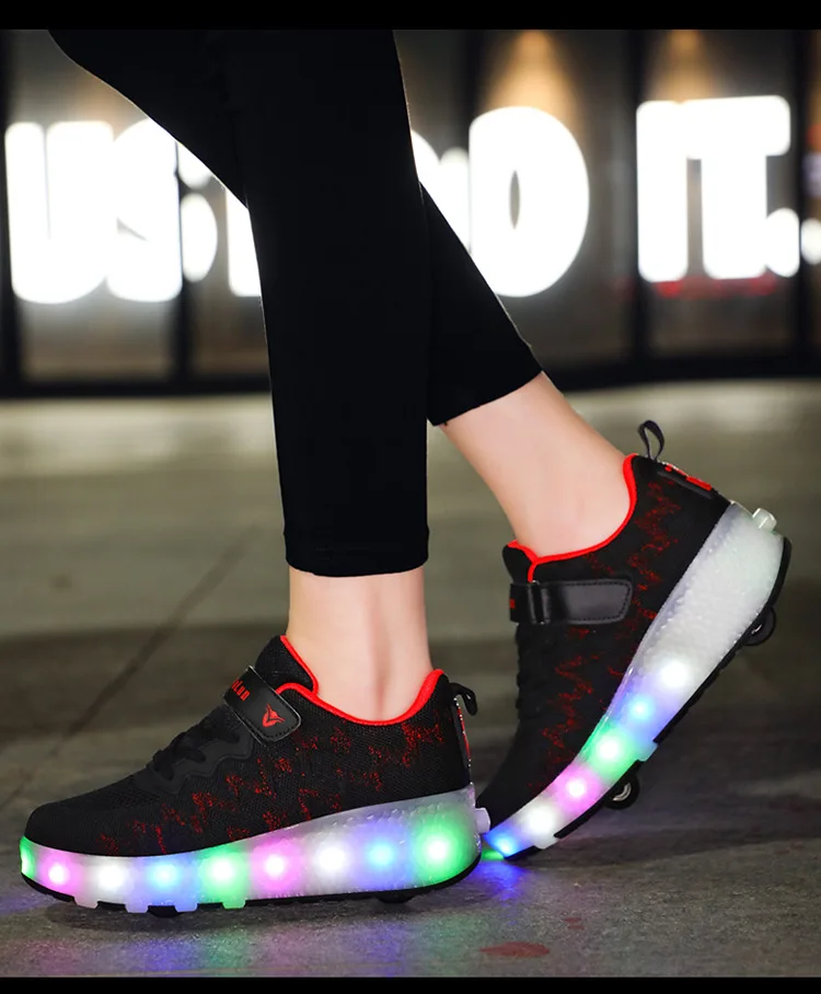 Size 28-40 LED Glowing Roller Skate Shoes with Lights for Children Boys USB Charged Luminous Sneakers on Double Wheels Kid Girls
