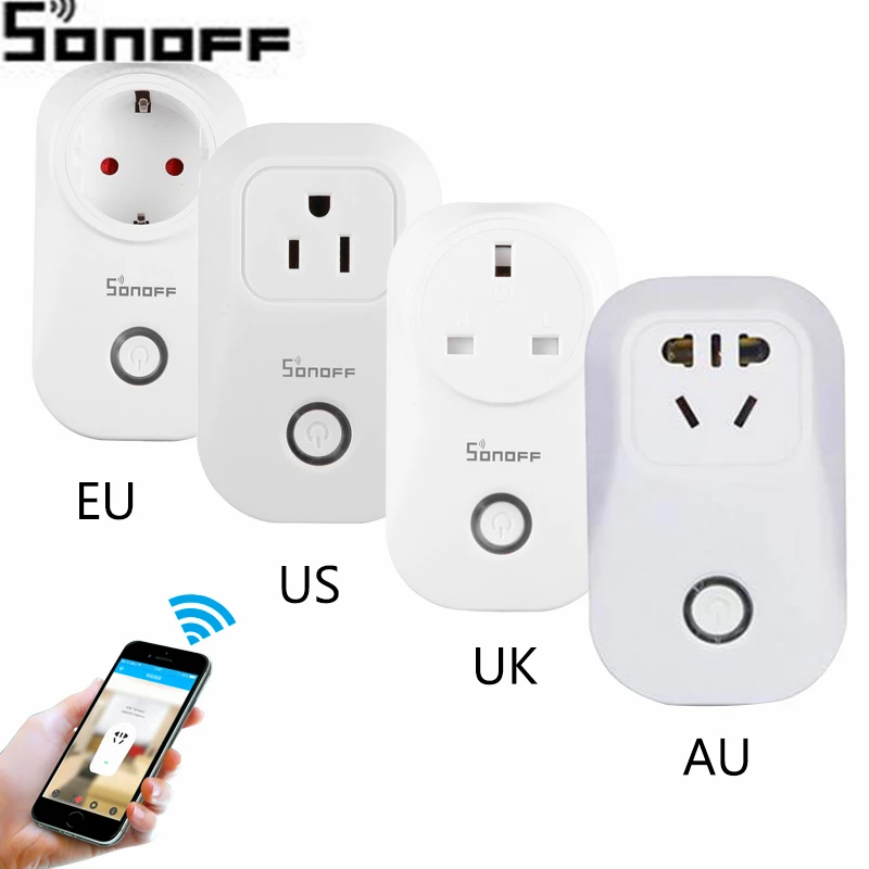 Интеллектуальный выключатель света Sonoff S20 EU/US/UK Беспроводной Wi-Fi таймер розетка 10A 2200 Вт дистанционного Питание Plug IOS Android С телефонным пультом управления Управление умный дом