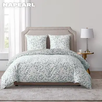 

NAPEARL 100% Cotton Luxury Printed Duvet Cover Set Queen Size 220x240cm Blue Green Colored Comfy Beddings For Kids Hotel Room