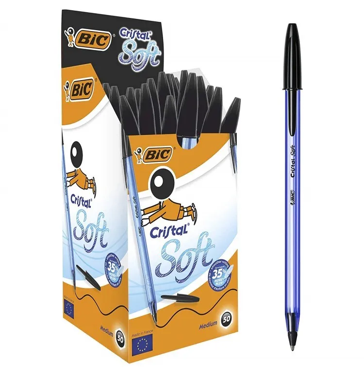 BIC CRISTAL SOFT BALL PEN BLUE INK COLOR SMOOTHER WRITING PACK OF 4 PENS