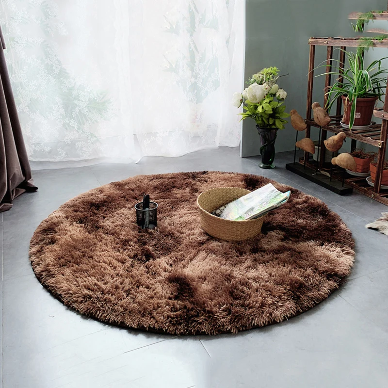 Round Floor Mats Grey Carpet Tie Dyeing Plush Soft Carpets Bedroom
