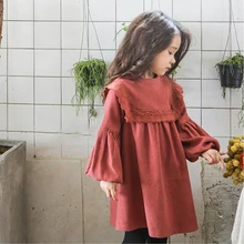 Повседневное платье для девочек; платье для маленьких девочек в стиле ретро; хлопковое платье с рукавами-фонариками для девочек; бархатное зимнее плотное теплое детское платье