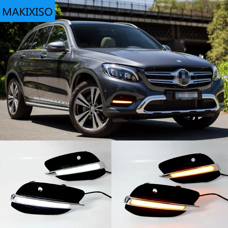 

2 pcs for Mercedes Benz GLC X205 2015 2016 LED DRL Daytime Running Lights Daylight yellow turn Signal lamp light