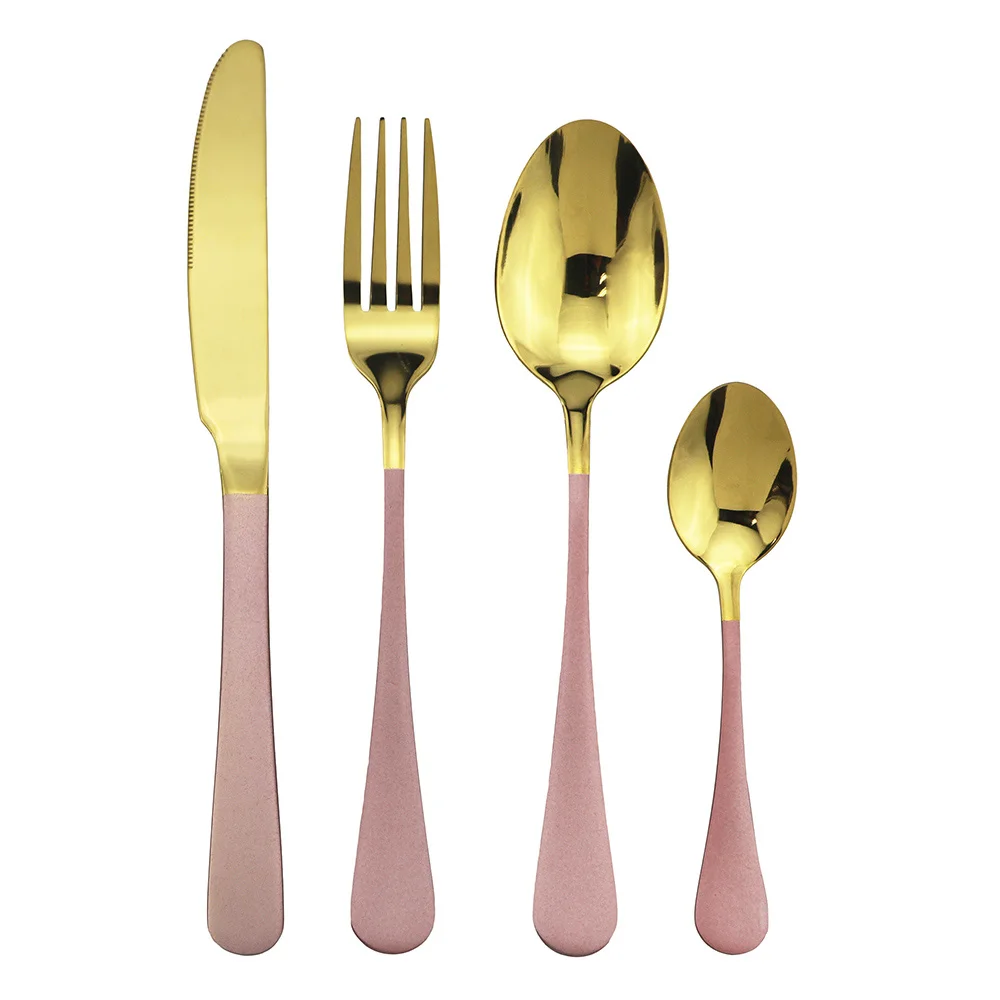 Pink Gold Нож Ложка Вилка для обеда набор из 304 нержавеющей стали столовая посуда Золотой зеркальный набор столовых приборов розовая кухонная столовое серебро Западная Посуда - Цвет: Pink Gold