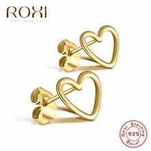 ROXI 925 пробы серебряные полые серьги-гвоздики в форме сердца для женщин милые маленькие серьги корейские ювелирные изделия brincos трендовые серьги для любви