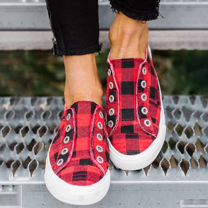 red plaid shoes ladies