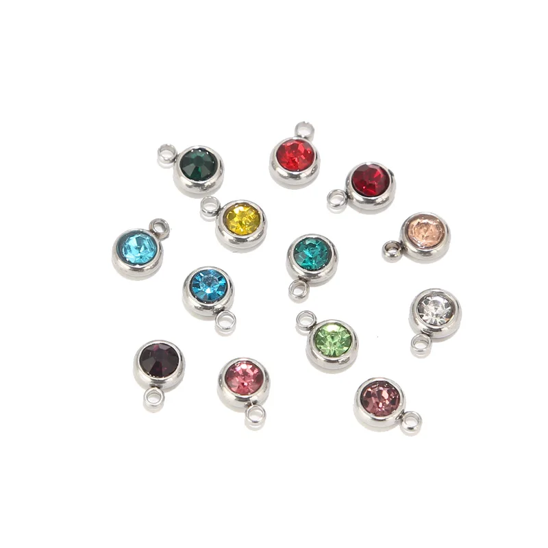 Aço inoxidável Birthstone Encantos Beads para Mulheres, Fazer Jóias, 10Pcs