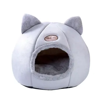 

Cute Foldable Cat Bed Nest Indoor Dog House Removable Semi-closed Mattress Cage