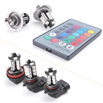 

Universal Car Lighting Replace Bulb 2 RGB Wireless H7 /H11 /9005 /9006 27-SMD LED Decoration Bulbs with / 24-key controller