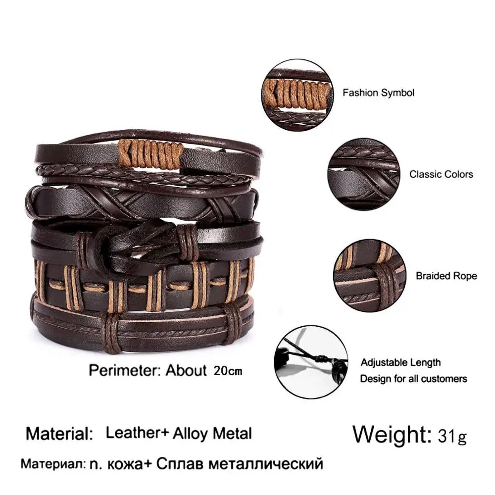 BR18Y0542 RINHOO винтажные кожаные браслеты для мужчин, богемные Многослойные Бусины, обертывание, панк-веревка, ювелирные изделия, подарок на день Святого Валентина, браслеты - Окраска металла: BR18Y0542