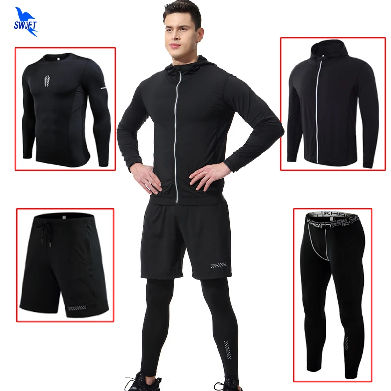 

4 Pcs Men's Compression Sportswear Sports Suits Gym Tights Training Clothes Workout Jogging Running Set Quick Dry Fit Tracksuit