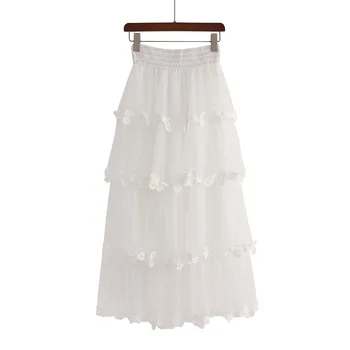 

New high waist stitching leaf lace cake skirt, versatile long skirt, wedding supplies