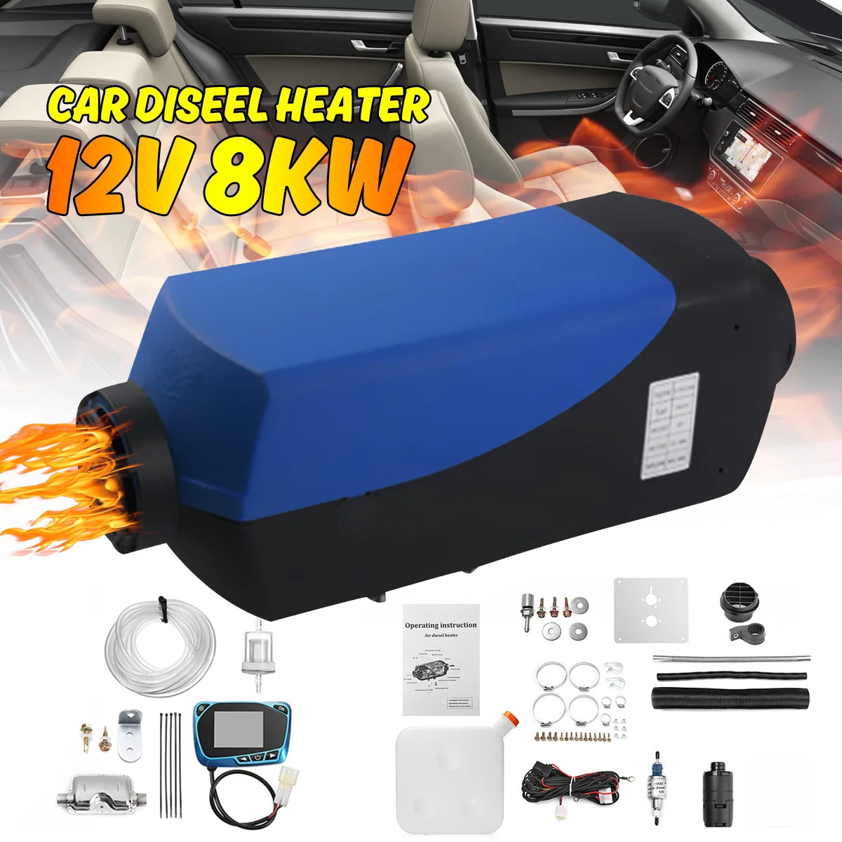 

12V 8000W Car Heater Diesel Air Heater 8KW Black LCD Thermostat Remote Control FOR Car Boat RV Motorhome Trailer Trucks Newest