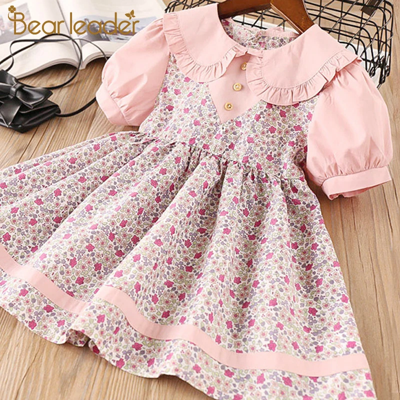 Bear leader/платья для девочек; Новинка; летнее платье принцессы с цветочным рисунком для девочек; Детские праздничные платья; Детский милый костюм; одежда; Vestidos; 2-6 лет
