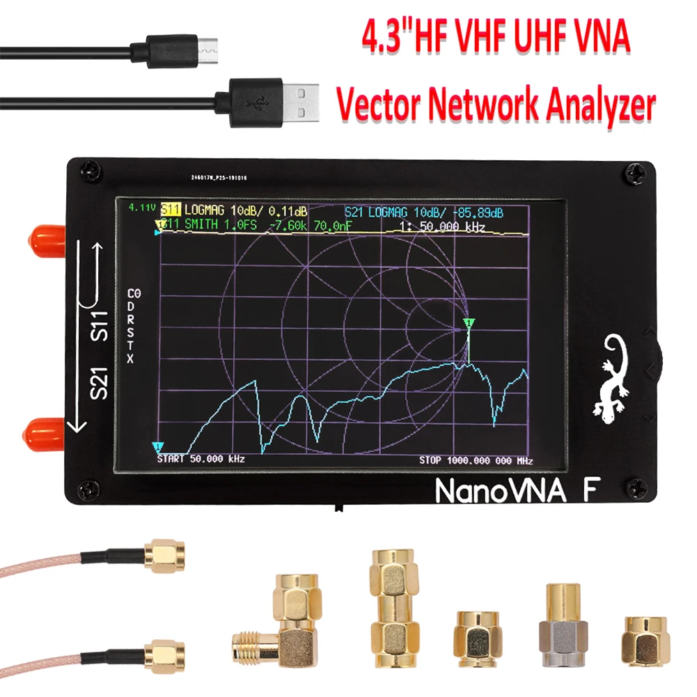 

NanoVNA-F Handheld Vector Network Analyzer SWR Meter 50KHz-1000MHz 4.3 Inch IPS MF HF VHF Antenna Analyzer