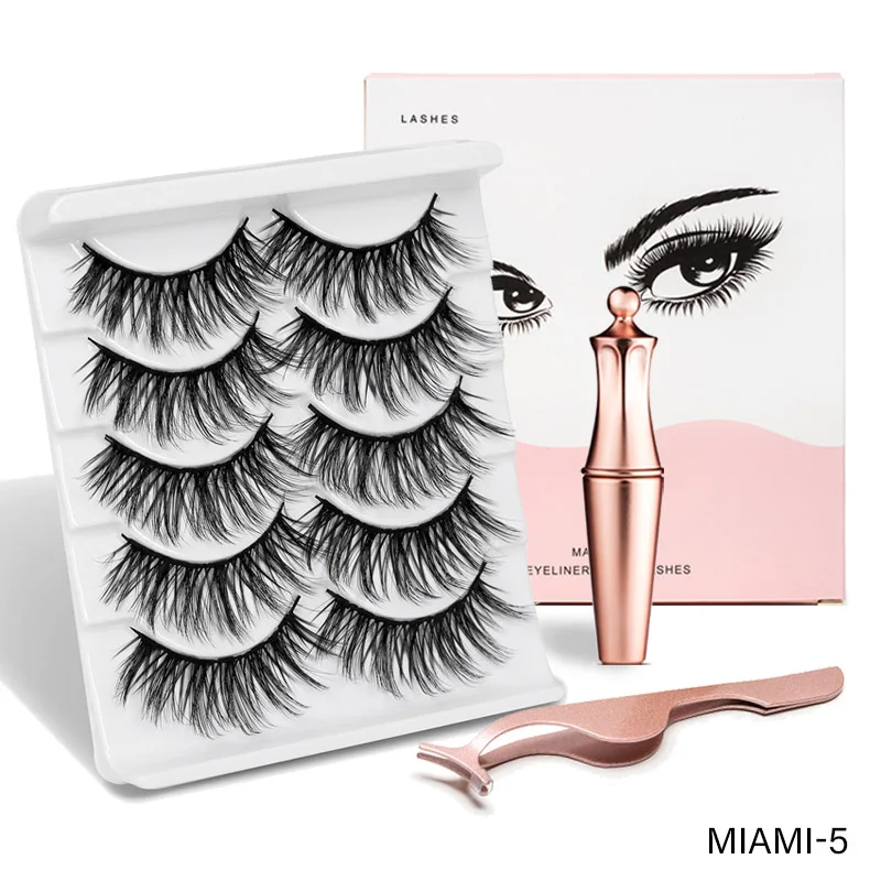 Miami SEXYSHEEP 5 пар магнитных ресниц натуральный длинный Магнитный жидкий карандаш для глаз и магнитные накладные ресницы и Пинцет Набор для макияжа - Цвет: Miami