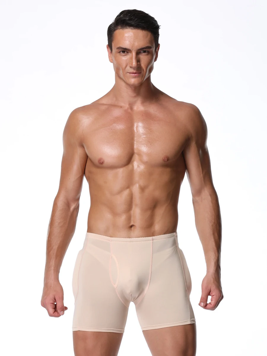 Мужское Корректирующее белье для подтягивания попа, трусы-боксеры с подкладкой, увеличивающие 4 съемные накладки, нижнее белье, съемная подкладка