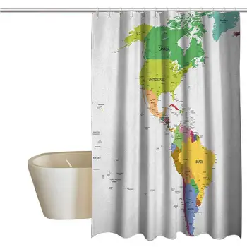 

Map Rustic Shower Curtain Map of South and North America with Countries Capitals and Major Cities Colorful Design Farmhouse