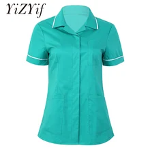 Женская Медицинская туника с отложным воротником, с короткими рукавами, на пуговицах, для гостиничных девушек, медсестер, терапевтов, стоматологов, Униформа, топы