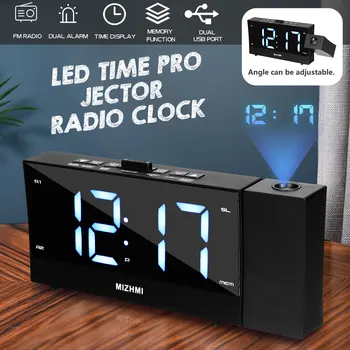 

LED Projection Alarm Clock Multifunction Timing Date Clock Snooze FM Radio with 2 USB Port Dual Alarm Clocks Volume Adjustable
