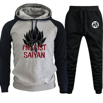 

Autumn Winter New 2019 Sweatshirts Raglan Men Cartoon Hoodies Casual Male Suit Dragon Ball Fleece Pullover+Pants 2 Piece Set