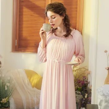 

Noble Cotton Sleepwear Dress Gown Elegant Nightgown Princess Dress Vintage Lace Gown Bride Bridesmaid Nightgow High Quality