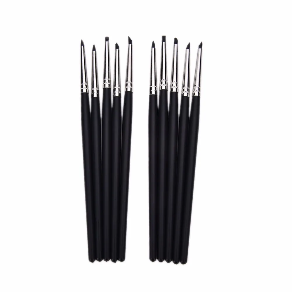 5Pcs Black DIY Soft Silicone Nail Art design stamp Pen Brush Carving Craft Pottery Sculpture UV Gel Building brushes Pencil