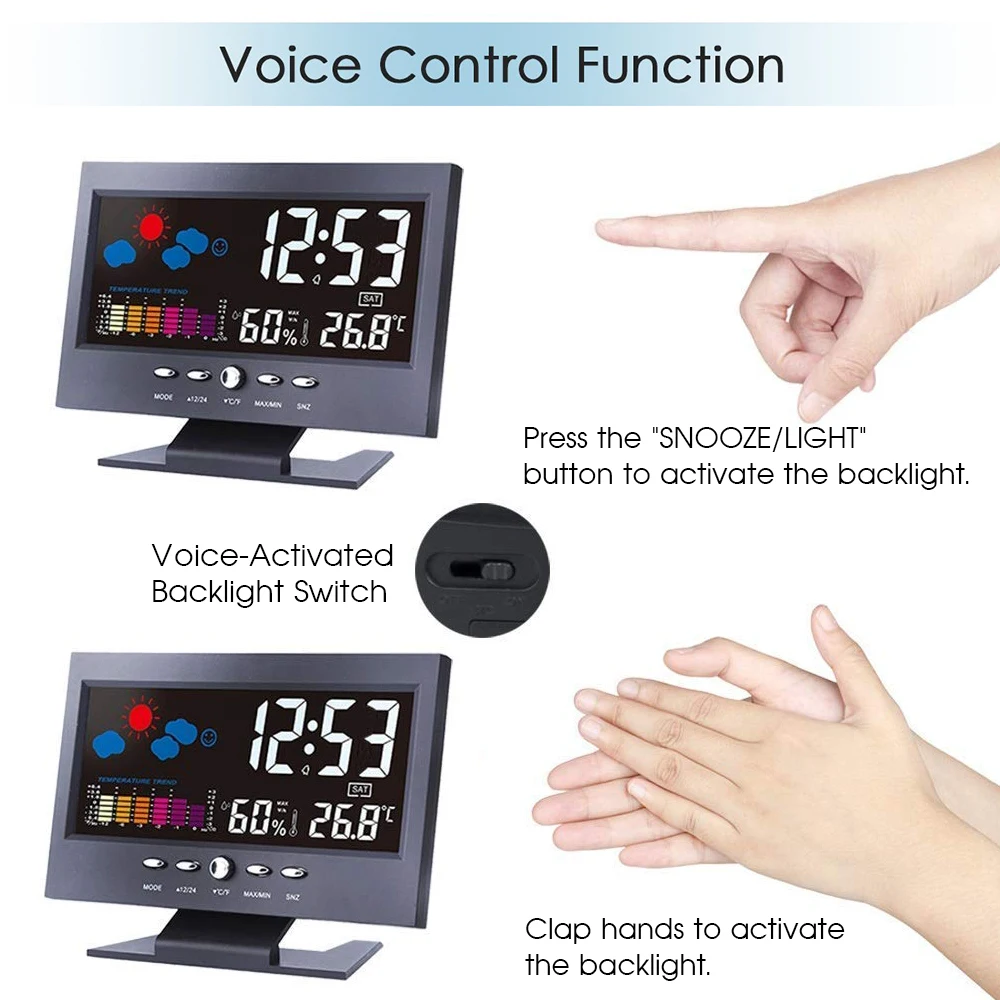  Weather Station Car Thermometer LCD Color Screen Indoor Temperature Humidity Calendar wiith UBS Cab