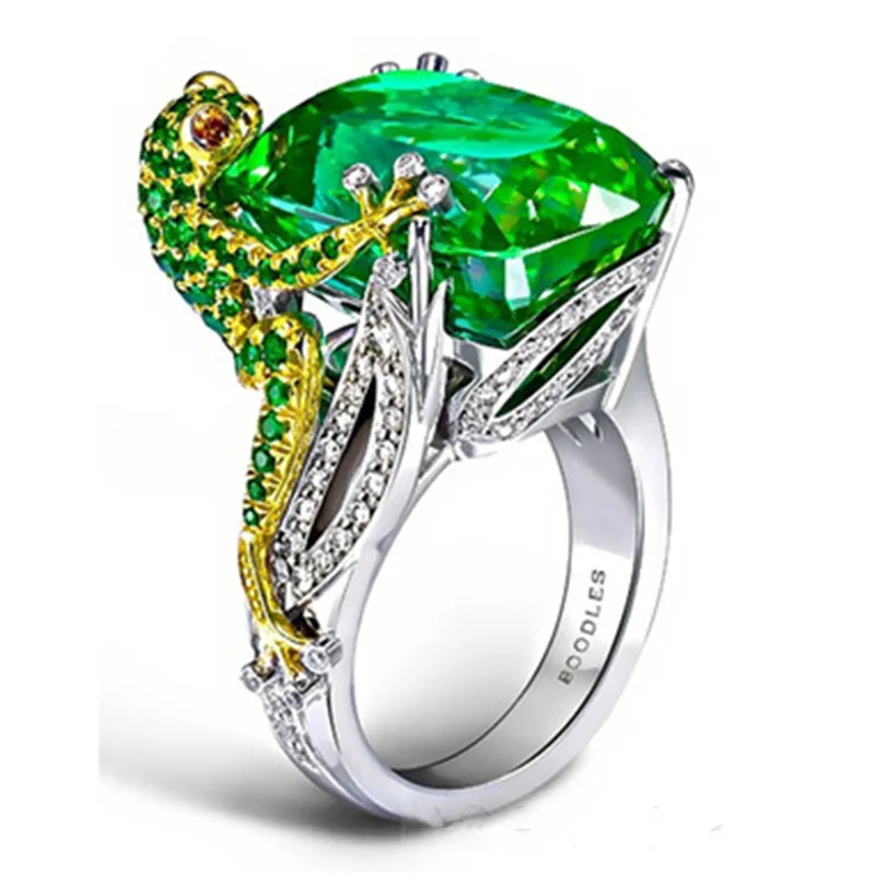 

Milangirl Chameleon Lizard Green Zircon Hand Jewelry Rings for Women Anniversary