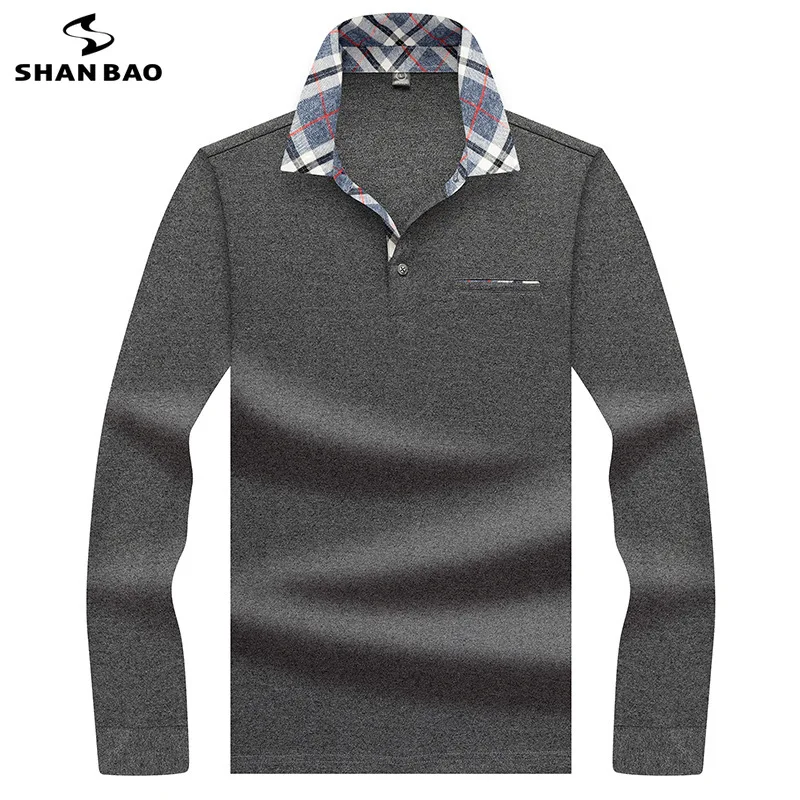 

2020 spring luxury high quality cotton lattice lapel stitching solid color long-sleeved Polo shirt men's business casual POLO