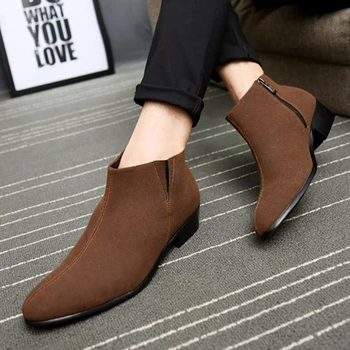 

British pointed pointed frosted leather short boots men Martin boots men business casual high-top leather shoes men boots