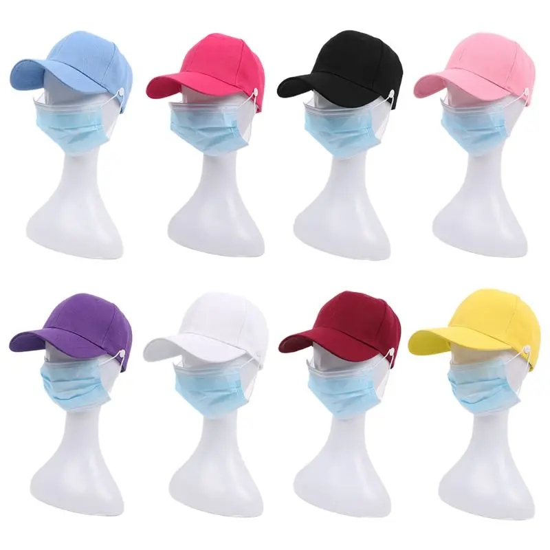 

Unisex Bright Solid Color Baseball Cap with Buttons Face Mask Holder Protect Ears Outdoor Sports Adjustable Snapback Hat