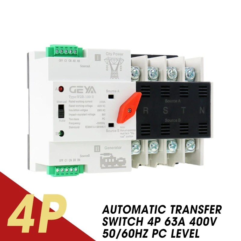 110 V/220 V автоматический переключатель передачи Мощность 110V AC Американская классификация проводов 2р/3 P 63A 4P 63A 400 В переменного тока, 50/60Hz ПК уровень двойной электротехническое оборудование