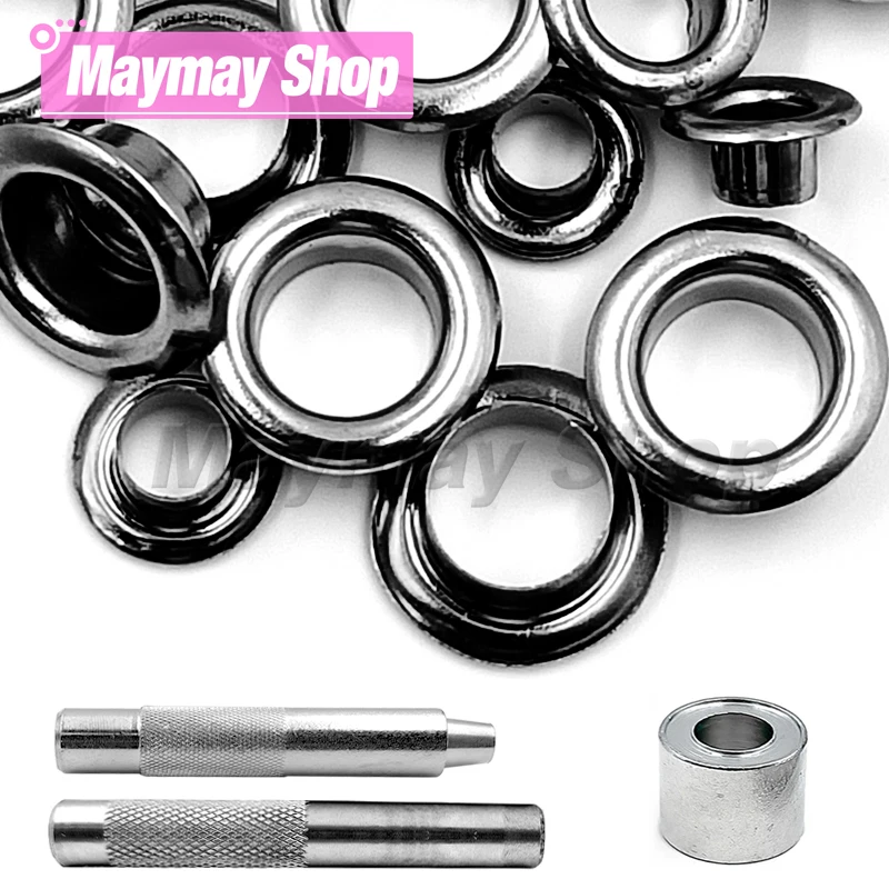 

50set Gunblack Colors Metal Eyelet Grommets With Eyelet Punch Die Tool Set For Clothing DIY Leathercraft Accessories Shoes Belt