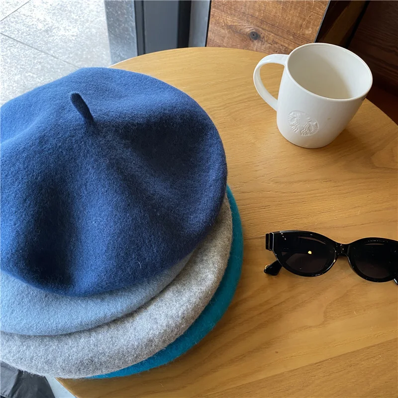 Luna&Dolphin Women 90%Wool Mushroom Rimi Blue Berets Autumn Winter Deep Eaves Knitting Artist Cap Painter Beanie Hat Sweet Color Luna&Dolphin Women 90%Wool Mushroom Rimi Blue Berets Autumn Winter Deep Eaves Knitting Artist Cap Painter Beanie Hat Sweet Color