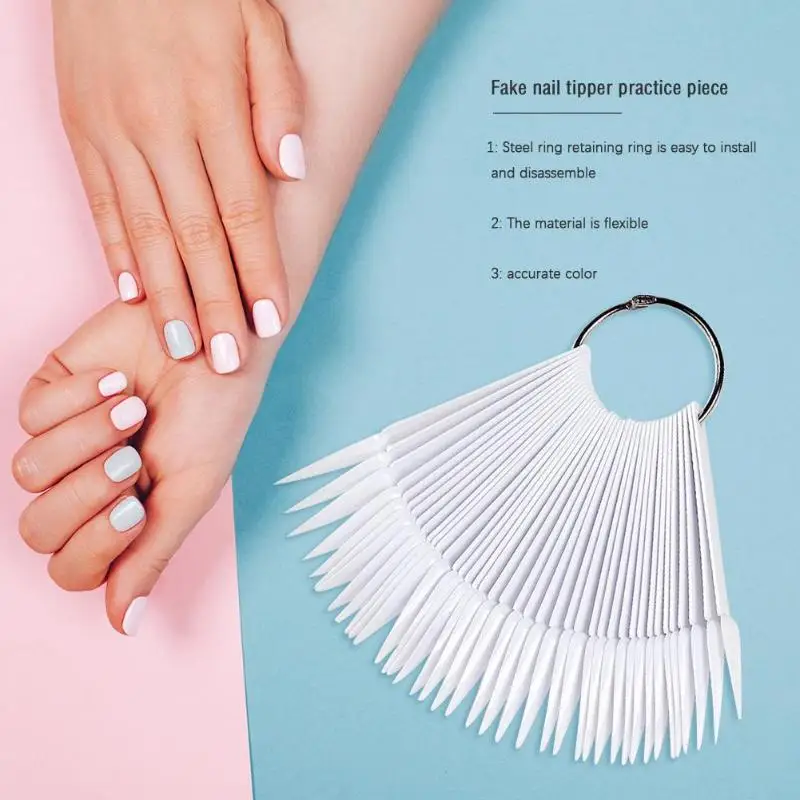

Pointed Hoop Fan-shaped Color Card 40 Pieces of Fake Nail Tipper ABS Iron Ring Practice Nail Piece Art Display Swatch Tool