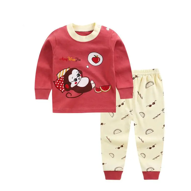 Детский пижамный комплект, новая весенняя хлопковая детская пижама с длинными рукавами одежда для сна с рисунком для маленьких мальчиков и девочек милые топы и штаны - Цвет: houzi
