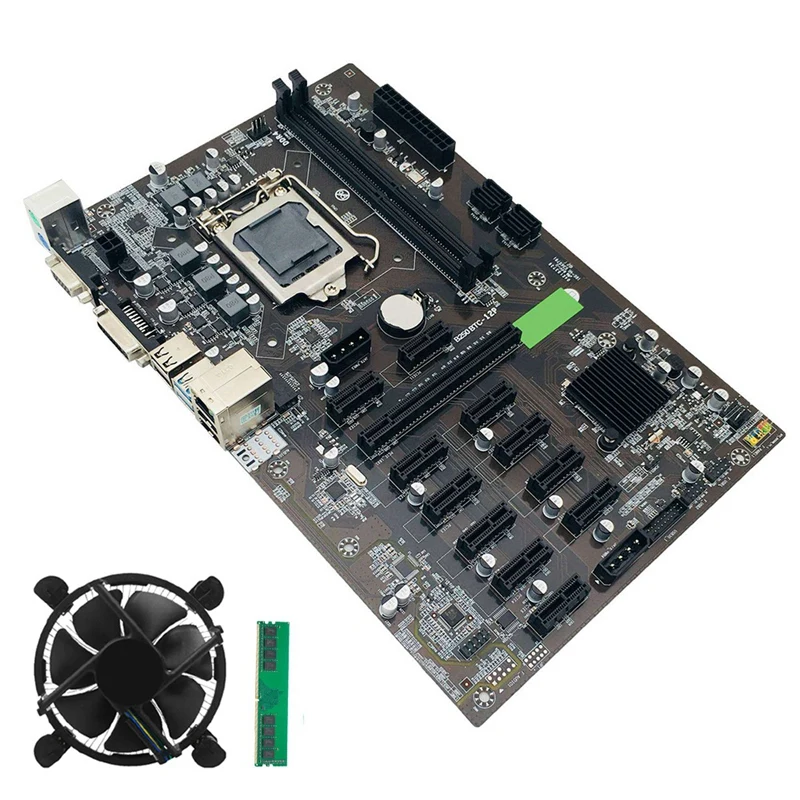 Материнская плата B250 BTC для майнинга LGA 1151 с DDR4 4 Гб 2666 МГц ОЗУ + охлаждающий