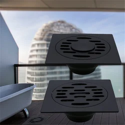 Black Brass 10 x 10 cm Shower Floor Drain Washroom Bathroom Invisible Drain Cover Square Waste Floor Drain HIDEEP