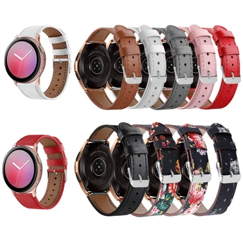 

For Samsung Galaxy Watch Active band Flower Printing Genuine Leather Watchband Gear S2 Pink Bracelet Band Watchband Accessories