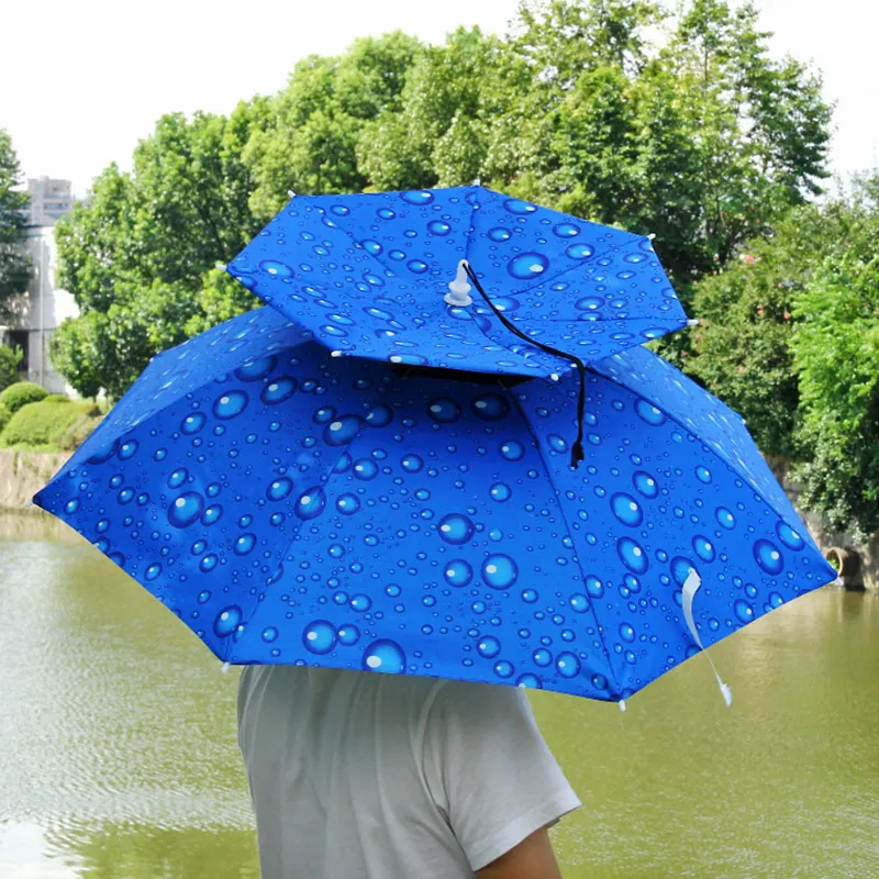 

Foldable Double Layer Umbrella Hat Cap Anti-Rain Anti-UV Hands Free Outdoor Sun Shade Hiking Camping Fishing Tools