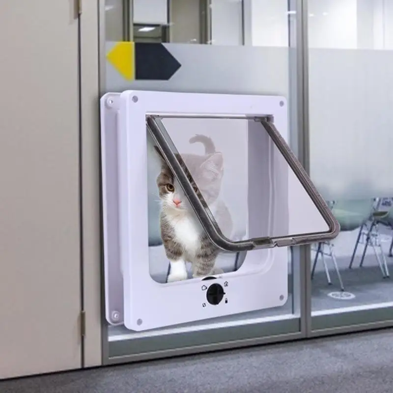 

4 Way Lockable Dog Cat Kitten Door Security Flap Door ABS Plastic S/M/L Animal Small Pet Cat Dog Gate Door Pet Supplies