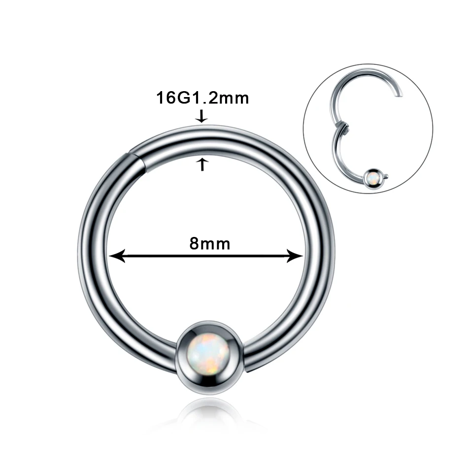 1PC Steel Opal Nose Septum Hoop Crystal Ear Helix Clicker Piercing Ear Cartilage Tragus Conch Daith Rook Piercing Nariz Jewelry - Окраска металла: Style1