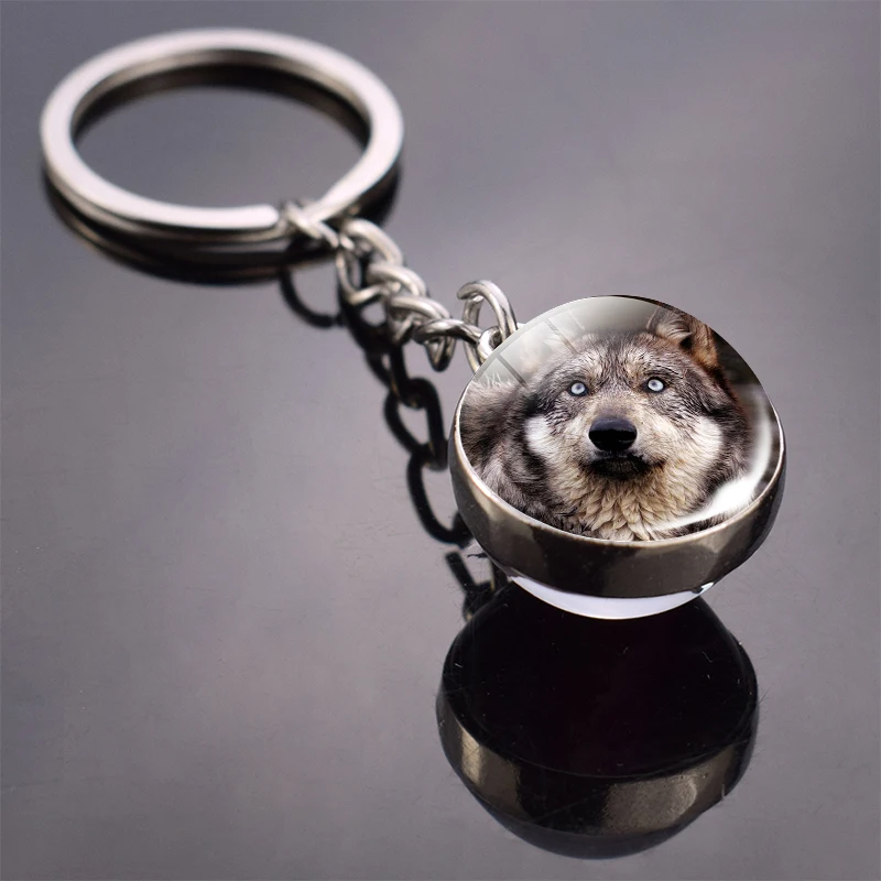 36 Styles Wolf Key Chains Wolf Picture Double Side Cabochon Glass Ball Keychain Wolf Jewelry for Men For Women Christmas Gifts - Цвет: Темно-серый