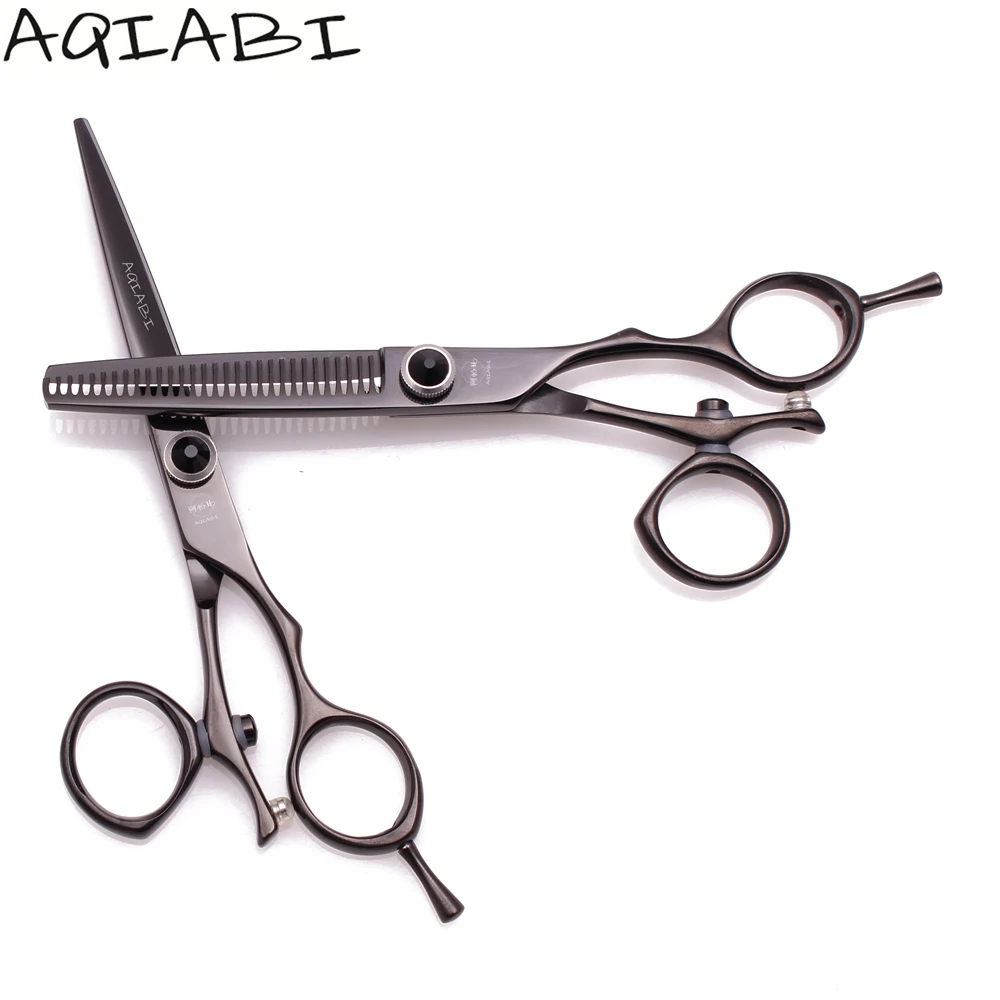 

Professional Hair Scissors 6.0" 440C AQIABI Black Hair Cutting Scissors Thinning Shears Hairdresser Scissors Swivel Thumb A9019