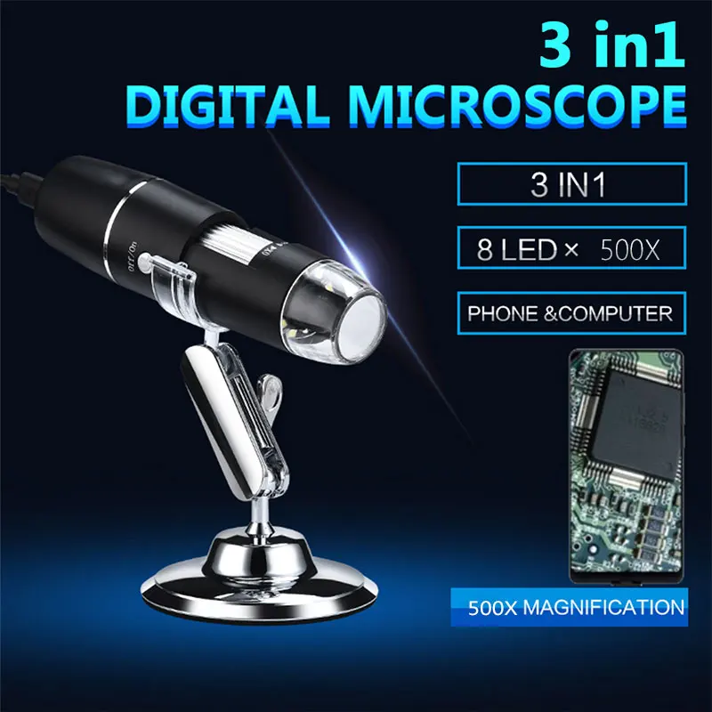 8LED эндоскоп цифровой микроскоп Ручной эндоскоп мобильные телефоны водонепроницаемый видео в реальном времени 500X компьютеры мониторинг