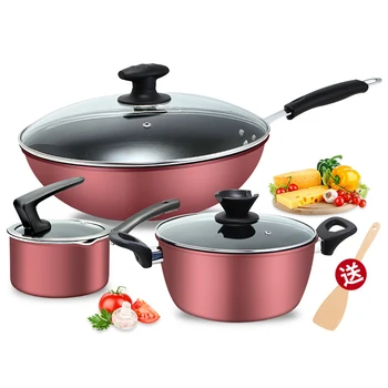 

Easy To Clean Less Oil Smoke Non-stick Pan Soup Pot Saucepan Pot Three-piece Fitted Set Gas Stoves Induction Cooker Universal