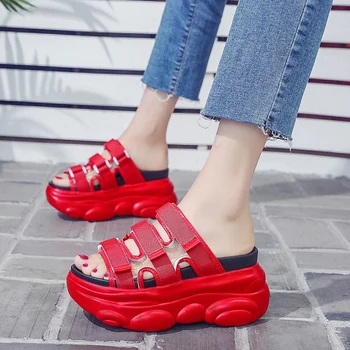 

9cm/3.5 inch Height Big Size Shoes for Women Wedge Slippers Fashion Shoes Woman Flat Platform Thick Bottom Summer