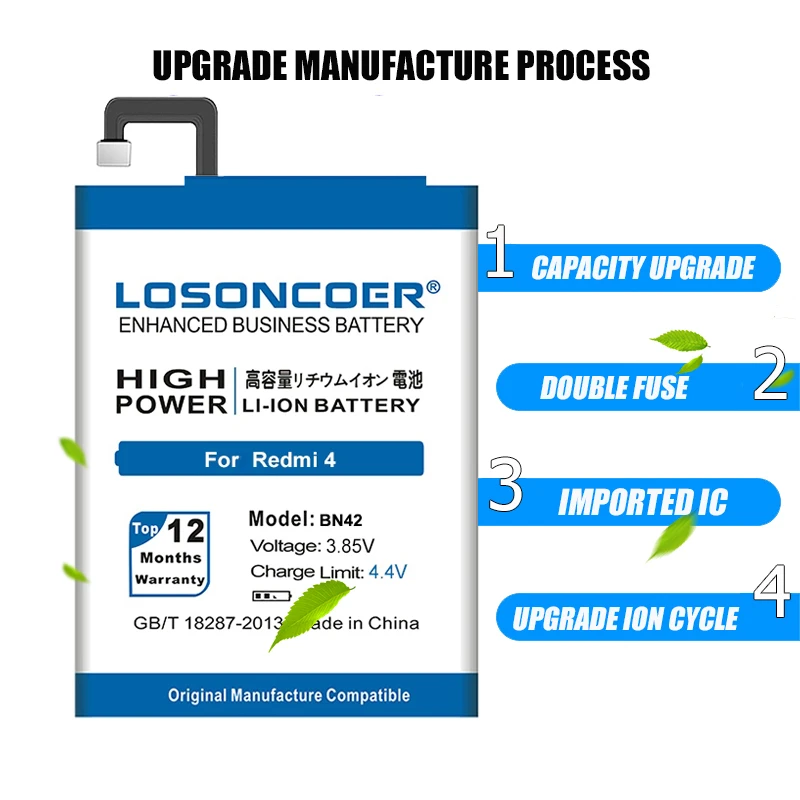 Аккумулятор LOSONCOER 6100 мАч BN42 для Xiaomi Redmi 4 аккумулятор Xiao Mi Hongmi 2 Гб ОЗУ 16 ПЗУ|battery for