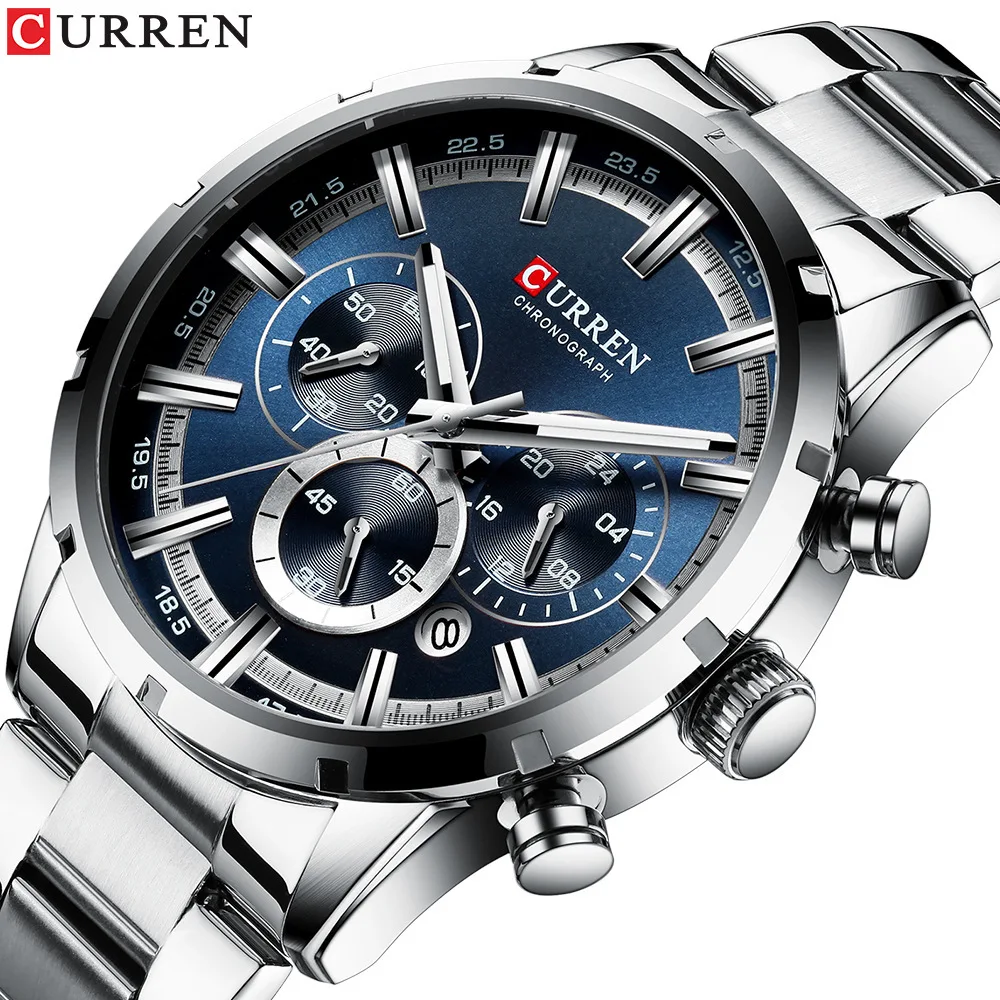 CURREN Carrian 8355 водонепроницаемые кварцевые часы с шестиигольным календарем со стальным ремешком модные деловые мужские часы